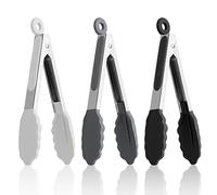 Ensemble de pinces de cuisine en silicone, pinces de cuisine en acier inoxydable avec embouts en silicone, pinces résistantes à la chaleur pour griller, barbecue, buffet (18cm, noir/gris/blanc)