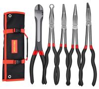 Ensemble de pinces longues de 5 pièces, longueur totale de 27,9 cm, en acier CR-V, avec sac de rangement