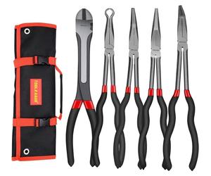 Ensemble de pinces longues de 5 pièces, longueur totale de 27,9 cm, en acier CR-V, avec sac de rangement