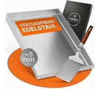 Ensemble de plancha premium - 40 x 30 cm - en acier inoxydable massif d'environ 5 mm d'épaisseur - 20 % plus robuste que les planchas traditionnelles - Plaque de cuisson pour barbecues au gaz et au ch