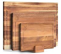 Ensemble de planche à découper composé de 3 planches en bois massif, avec presse-agrumes et support
