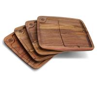 Ensemble de planche à steak en bois d'acacia, 4 pièces, avec gouttière pour recueillir le jus