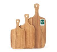 Ensemble de planches à découper Salter 3 pièces - 30/35/45cm, Crochet de suspension pour un rangement facile, Acacia FSC 100%, Fini huilé, Durable, Protège les plans de travail, Coupez & Sculptez