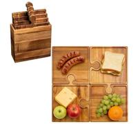 Ensemble de planches à fromage - Plateau de service empilable de 4 pièces | Plateau à fromage puzzle pour la cuisine - Parfait pour les réunions de famille, le camping, les pique-niques et les