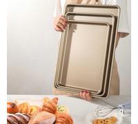 Ensemble de plaques de cuisson au four de 17 pouces, plaque de cuisson dorée antiadhésive, convient pour les fournitures de cuisine au four, plaque à biscuits, plaque à gâteaux, plaque à pain, plaque