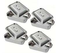 Ensemble de plaques de cuisson carrées multifonctions en acier inoxydable - 4 pièces avec couvercles