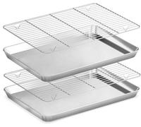 Ensemble de plaques de cuisson et de grilles de refroidissement en acier inoxydable Ibzoa®, comprenant 2 plaques de 40,5 x 30,5 x 2,5 cm et 2 grilles de 39 x 28 x 1,5 cm, compatibles avec le lave-vais