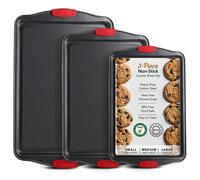 Ensemble de plaques de cuisson, Lot de 3 plaques à biscuits avec poignées en silicone, Ensemble de plaques de cuisson en acier, Plaques de cuisson pour le four, Plaques à biscuits pour la cuisson anti