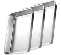 Ensemble de plaques de cuisson - Plaques et moules pour four - Pour la cuisson et la rôtisserie - Acier inoxydable de haute qualité - 3 pièces de 40x30 cm - Argenté