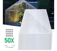 Ensemble de plaques en polycarbonate Ikodm, 14 pièces, 4 mm d'épaisseur, transparentes, 0,6 kg/m², pour serre, toit et terrasse, comprenant 50 clips de 50 W et 50 clips en forme de Z en acier inoxydab