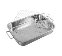Ensemble de plats à rôtir professionnels en acier inoxydable avec grille pour la cuisson de la viande, des légumes, au four 36 x 26 cm (36 x 26 x 6 cm)