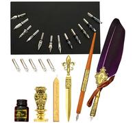 Ensemble de plumes vintage en plumes d'oie - Ensemble de plumes d'oie Stylo de trempage de calligraphie antique avec encre | Le kit d'encre de stylo comprend un stylo dip, de l'encre, des nibs de