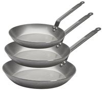 Ensemble de poêles De Buyer Lyonnaise Carbone Plus 3 pièces - Acier au carbone - ø 20, 24 & 28 cm - sans revêtement antiadhésif