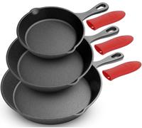 Ensemble de poêles NutriChef, 3 pièces, 20/25/30 cm – Poêles en fonte compatibles induction avec système anti-éclaboussures