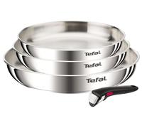 Ensemble de poêles Tefal Ingenio Emotion, 3 pièces, comprenant : 22/24 cm, 28 cm + manche amovible, en acier inoxydable, non revêtues, compatibles avec les plaques à induction, résistantes à la chaleu
