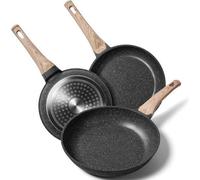 Ensemble de poêles Unyqoos® composé de 3 pièces – poêles de diamètre 20/24/28 cm, compatibles avec les plaques à induction, revêtement antiadhésif (revêtement en granite), aluminium moulé, poignées en