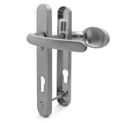 Ensemble de poignée et de gâche en PVC, à ressort, entraxe 92 mm, finition argent, longueur 122 mm