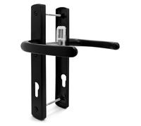 Ensemble de poignée et de mécanisme de verrouillage pour porte en PVC, entraxe de 92 mm, à ressort, de couleur noire, avec une distance de fixation des vis de 215 mm