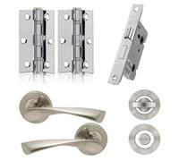 Ensemble de poignées de porte avec charnières et serrure de salle de bain, finition chrome/nickel
