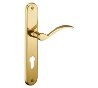 Ensemble de poignées de porte Marianne, en laiton poli, avec cylindre, entraxe de 7 mm, longueur de 195 mm