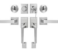 VEVOR Ensemble de Poignées de Porte Double, Levier de Porte Carré en Nickel Satiné, Béquille de Porte Avant Double Réversible, avec Serrure et Factice, pour Porte de Bureau ou Porte d'Entrée Avant