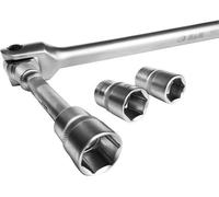 Ensemble de poignées et de clés à douille Unyqoos® de 1/2 pouce – Poignée de 600 mm, rallonge de 125 mm, clés à douille de 17/19/21 mm, 5 pièces, en acier CrV avec revêtement chrome-nickel, pour véhic