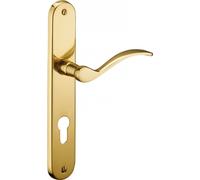 Ensemble de poignées pour porte d'entrée Marianne trou de cylindre, carré 7mm, entr'axes 195mm, laiton poli - THIRARD