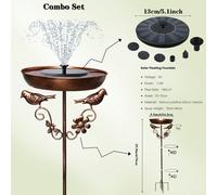 Ensemble de pompe de fontaine de bain d'oiseaux à énergie solaire - Tête de pulvérisation d'eau flottante, convient pour les étangs de jardin, les bains d'oiseaux extérieurs, la décoration de patio, a