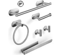 Ensemble de porte-serviettes 6 pièces, en acier inoxydable, à fixation murale, comprenant une tringle à serviettes et un porte-rouleau de papier toilette