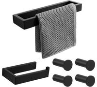 Ensemble de porte-serviettes muraux et de support de toilettes, noir, en acier inoxydable, pour salles de bains et cuisines