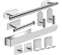 Ensemble de porte-serviettes sans perçage, 9 pièces, argenté, en acier inoxydable SUS304, pour salle de bain et cuisine