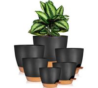 Ensemble de pots de fleurs autonettoyants Unyqoos®, noir – 6 tailles avec soucoupes, réservoir d'eau intégré et système de drainage, pour intérieur et extérieur, idéal pour les herbes aromatiques et l
