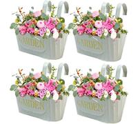 Ensemble de pots de fleurs en métal, 4 pièces, style vintage, 27 x 14,5 x 24 cm, avec trous de drainage