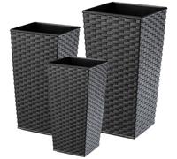 KADAX Set de pots de fleurs en rotin "Pesaro", pot de fleurs en plastique, graphite, 3 pièces