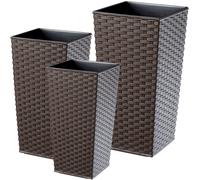 KADAX Set de pots de fleurs en rotin "Pesaro", pot de fleurs en plastique, moka, 3 pièces
