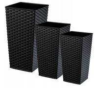 KADAX Set de pots de fleurs en rotin "Pesaro", pot de fleurs en plastique, noir, 3 pièces