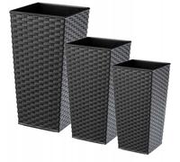 KADAX Set de pots de fleurs Pesaro - rotin, plastique - graphite - H 57/68/75 cm - Lot de 3 XXL