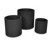 Ensemble de pots de jardin - KETER - 3 pièces - Graphite - Style rotin - Résistant aux intempéries