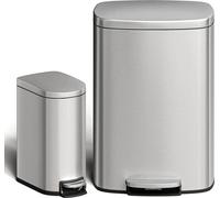 Ensemble de poubelles 2 pièces - Poubelle à pédale - 50 L + 10 L - Acier inoxydable - Intérieur - Avec couvercle - Argent