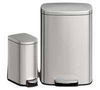 Ensemble de poubelles, acier inoxydable, seaux intérieurs amovibles, argent, 50 L et 10 L