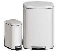 Ensemble de poubelles, acier inoxydable, seaux intérieurs amovibles, blanc, 50 L et 10 L