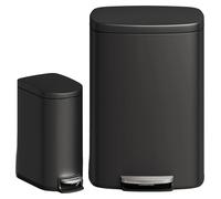 Ensemble de poubelles, acier inoxydable, seaux intérieurs amovibles, noir, 50 L et 10 L