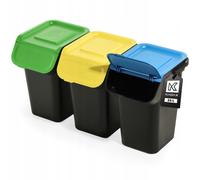 KADAX Kit de tri des déchets avec couvercle à rabat hermétique, poubelle de 25 l, poubelle pour cuisine, noir, 3 x 25 l
