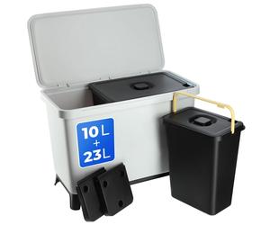 Ensemble de poubelles KADAX, poubelles suspendues à compartiments, 10 l + 23 l, gris