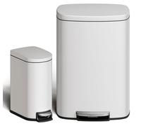Ensemble de poubelles - Pédale de poubelle en acier inoxydable, 50 litres + 10 litres - Anti-odeurs - Couvercle à fermeture douce - Seau intérieur amovible - Rectangulaire - Blanc