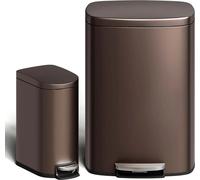 Ensemble de poubelles - Poubelle à pédale - 50 L + 10 L - Acier inoxydable résistant à la rouille - Avec couvercle - Seau intérieur - Pédale - Bordeaux