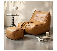 Ensemble de pouf avec repose-pieds XXL en cuir synthétique marron, ergonomique, confortable | Pouf poire ottoman, design contour pour salon, jeu, coin lecture, pas de montage, pour adultes et enfants
