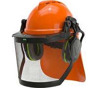 Ensemble de protection Forsthelm comprenant : casque, protection auditive, protège-nuque, écran facial, couleur orange
