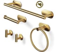 Ensemble de quincaillerie de salle de bain - Support mural pour serviettes - Lot de 5 pièces - Sans perçage - Accessoires de salle de bain dorés