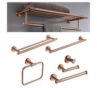 Ensemble de quincaillerie en laiton brossé or rose moleté : porte-brosse WC, porte-papier toilette, barre porte-serviettes, support, crochet, porte-savon 3 PCS Set C